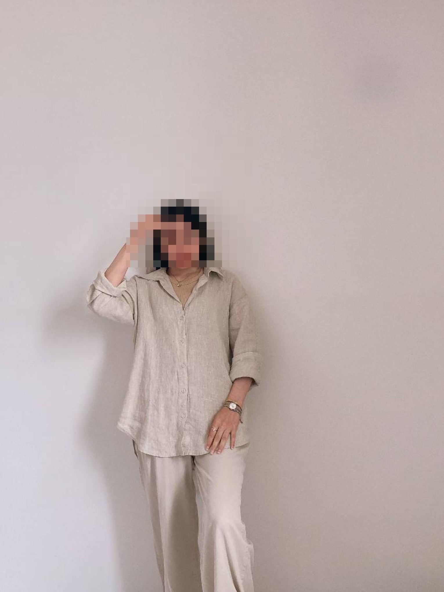 photo-output شومیز لینن کرم mango - Image 1