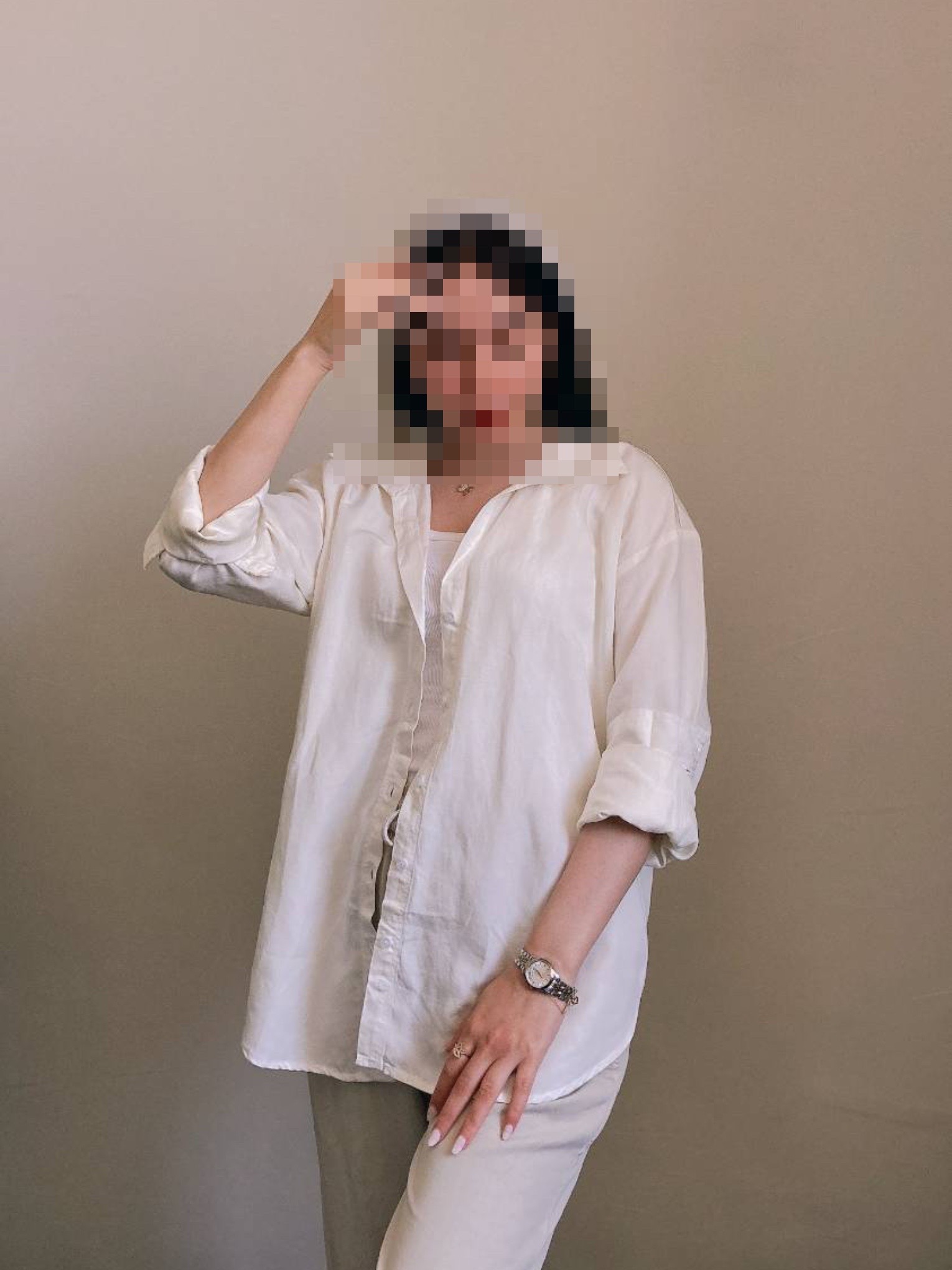 photo-output شومیز لینن سفید MANGO - Image 1