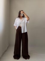شلوار بگ سیلک قهوه ای رویال - Image 2